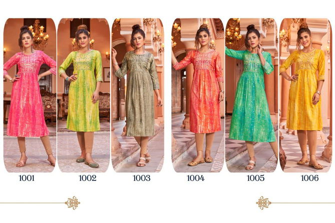 Hirwa Shibori Naira Cut Festive wear Wholesale Embroidery Designer Kurtis
